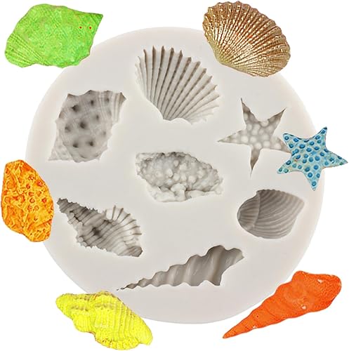 MINFEIDMS Molde de silicona para tartas con temática marina, conchas marinas para decoración de pasteles, decoración de cupcakes, caramelo y goma de