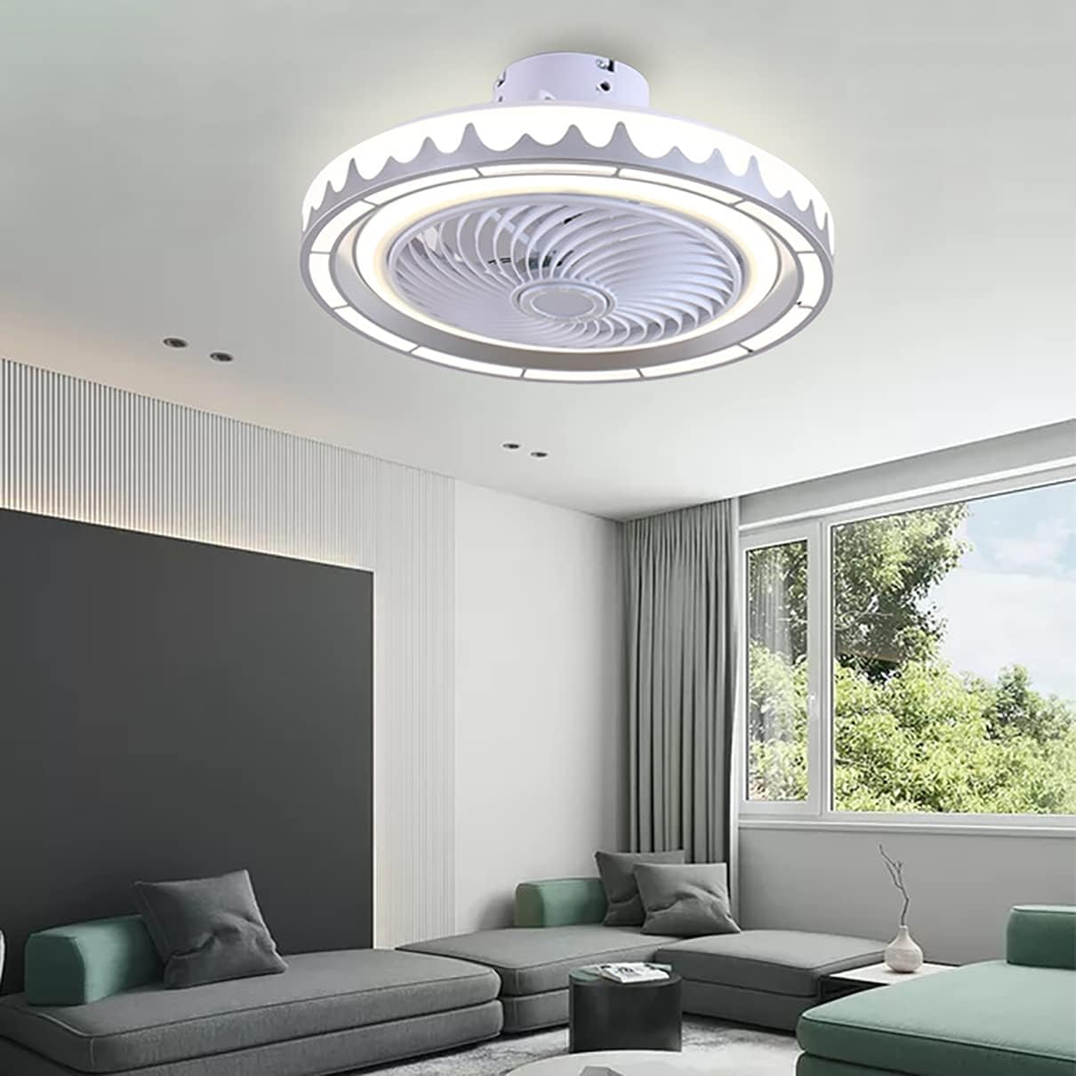 YUEGOO Bedroom Ceiling Fan with Light and Remote Control 3 Speeds Dimmable Led Fan Ceiling Light 72W Modern Living Room Quiet Ceiling Fan Light/Silver
