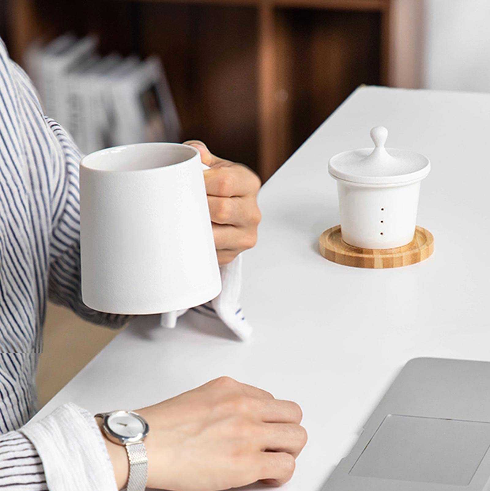Tasse Tasse Keramikfilter Büro Teetasse Langlebiger Griff Paar Tasse 383 ml Drei Farben erhältlich Kaffeetasse (Farbe: Gold)