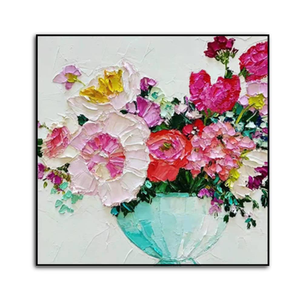 Tableau abstrait peint à la main avec fleurs en relief grand format sans cadre