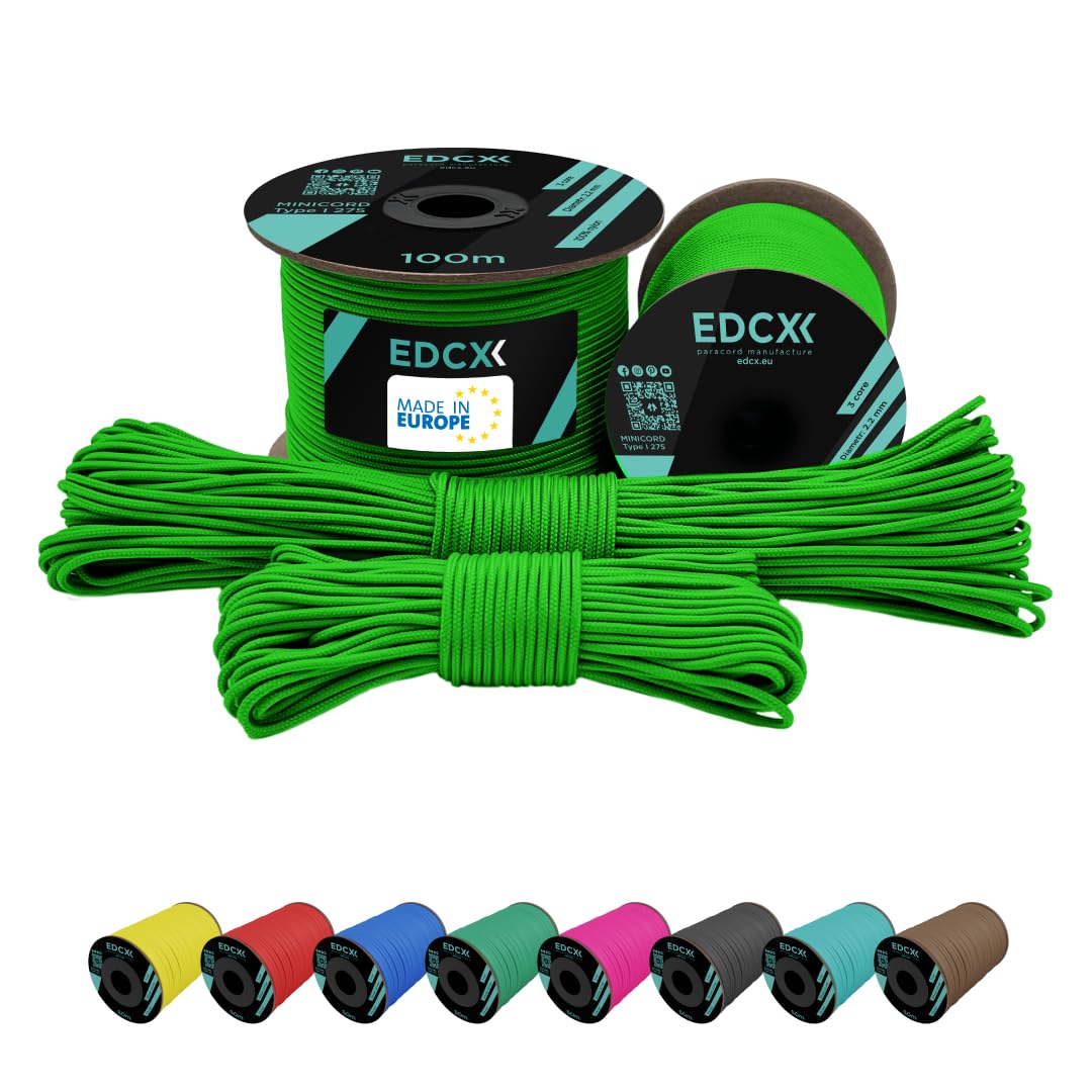 2 mm Nylon Paracord 275 (50 y 100 m) - 100% Cuerda de Nailon, Cable de 3 hebras, Cuerda de Nailon de 2 mm en Muchos Colores
