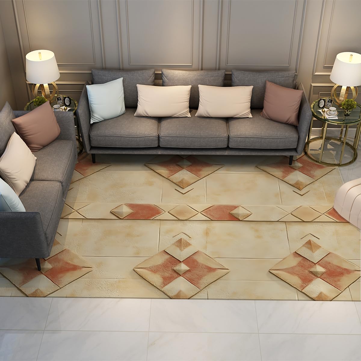 Tapis grand vintage brun rougeâtre pour réchauffer l'ambiance