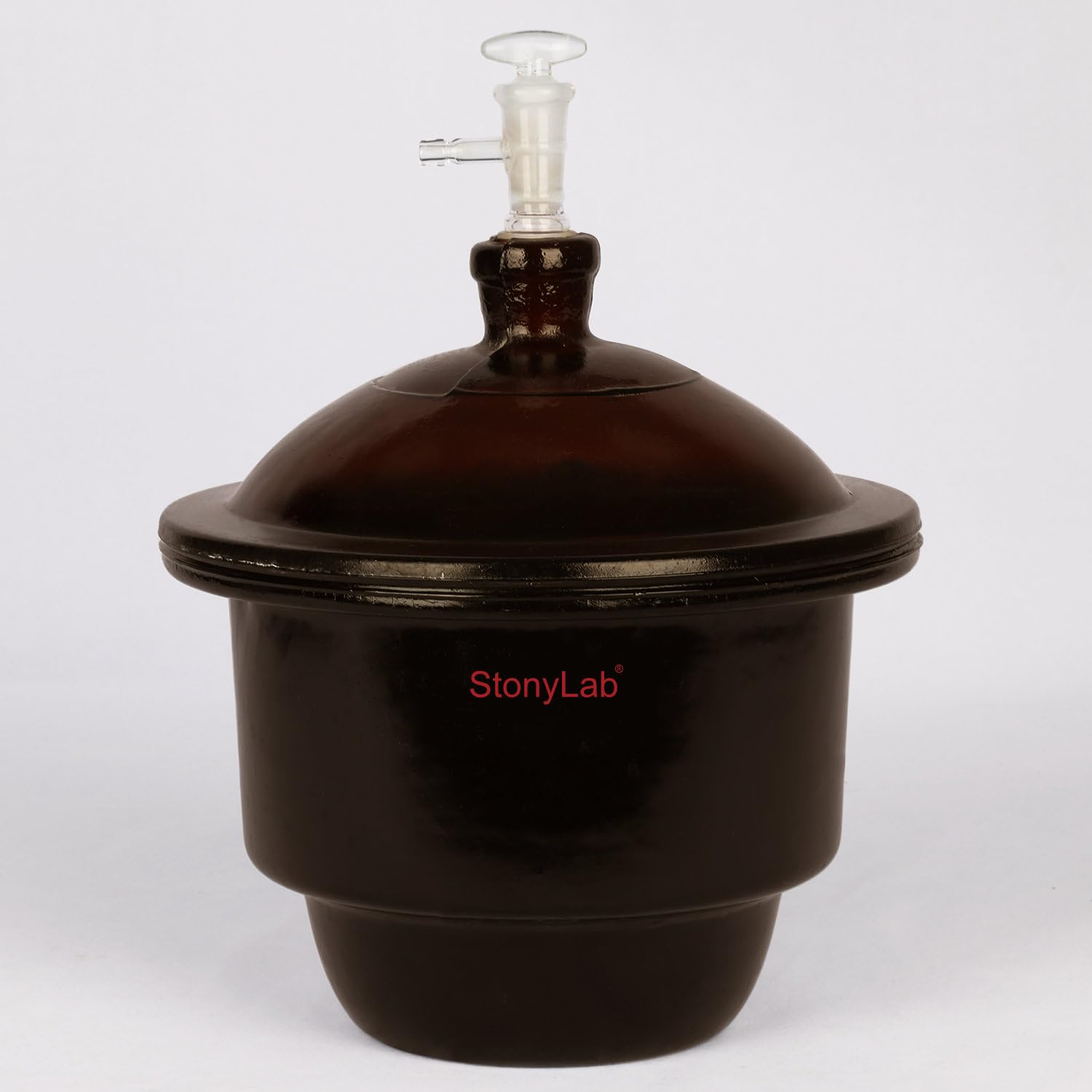 stonylab Bernstein Glas Vakuum Exsikkator, Labor-Vakuum-Exsikkator Brauner Trockner mit PTFE-Vakuumventil und Porzellanteller ID:180 mm für die Laborforschung