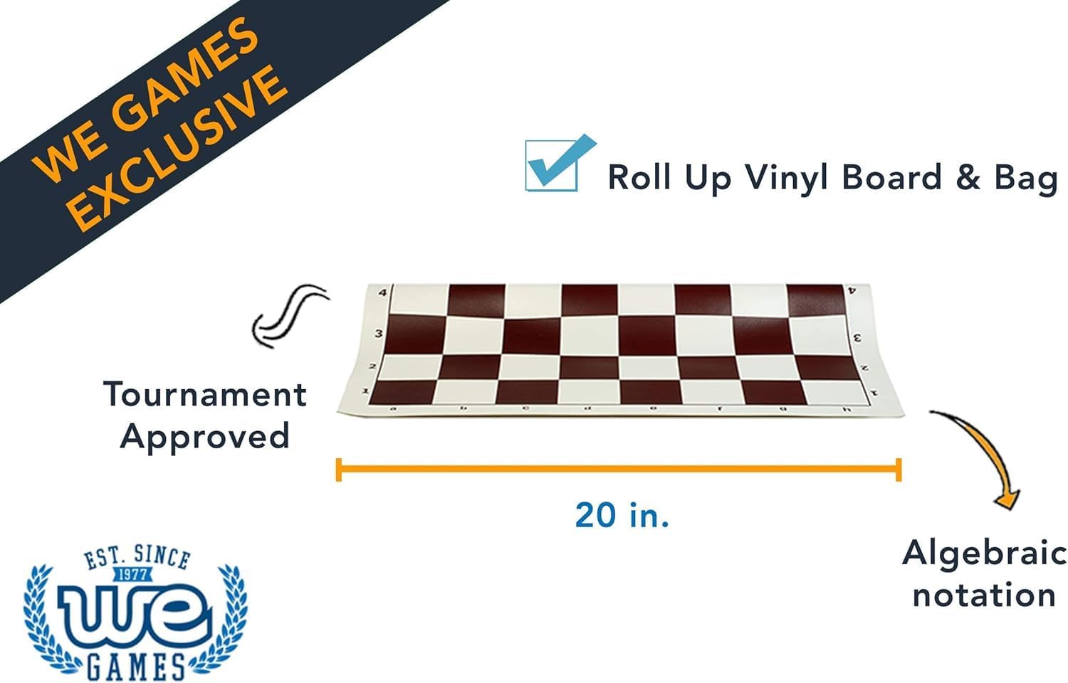 WE Games Tournament Chess Set with Deluxe Brown Canvas Bag, Triple Weighted Chess Pieces with 4.0 inch King, Vinyl Roll-Up Chess Board 20 inches, Travel Chess Set for Adults