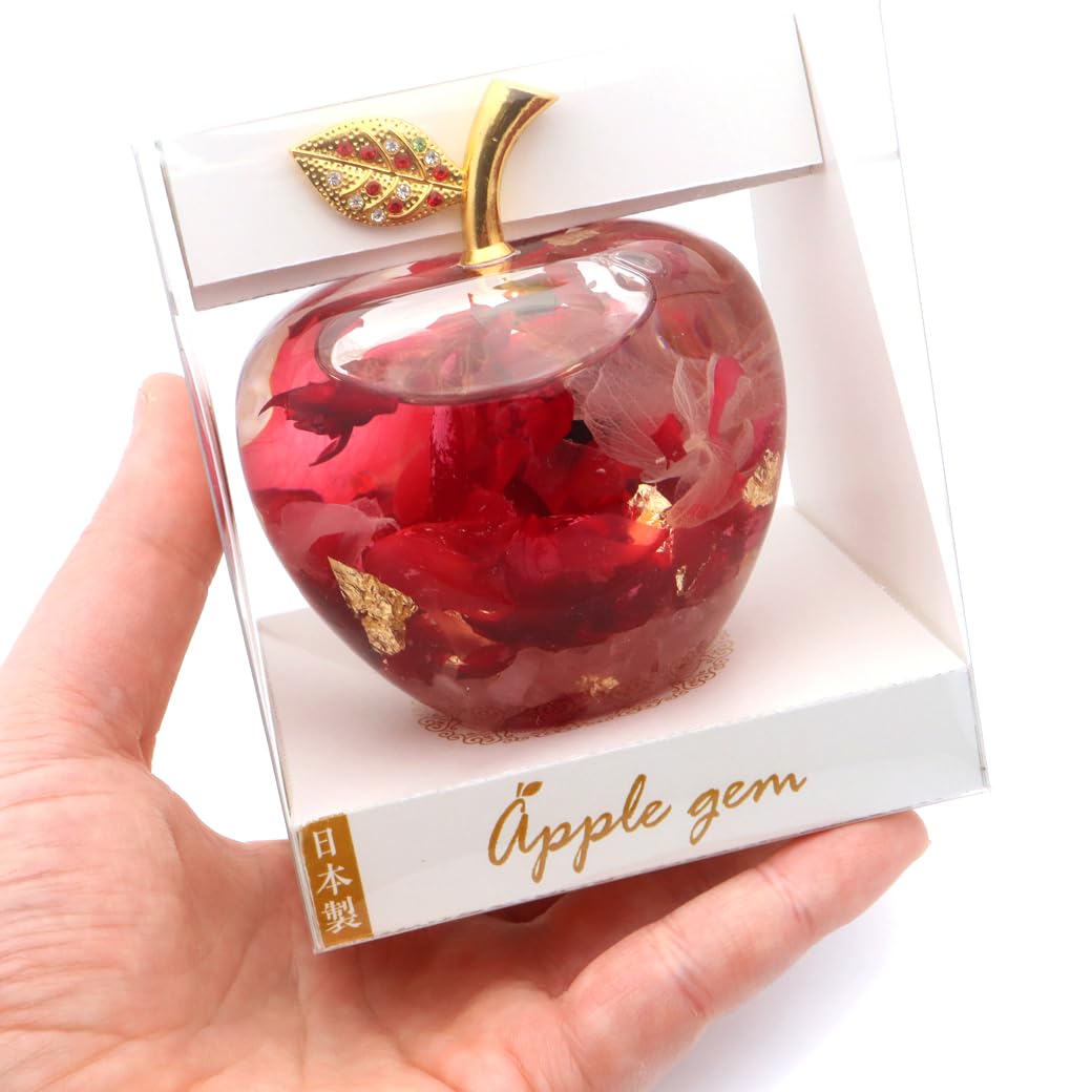 Amazon.co.jp: [GOLD STONE] ハーバリウム リンゴ 置き物 金箔 天然石