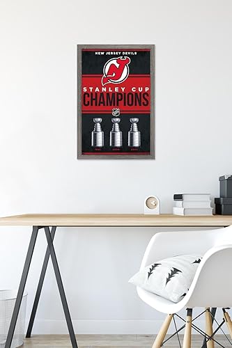 Miniatura 6 de Trends International NHL New Jersey Devils - Póster de pared Champions 23, 14.72 x 22.37 pulgadas, versión enmarcada de madera de granero