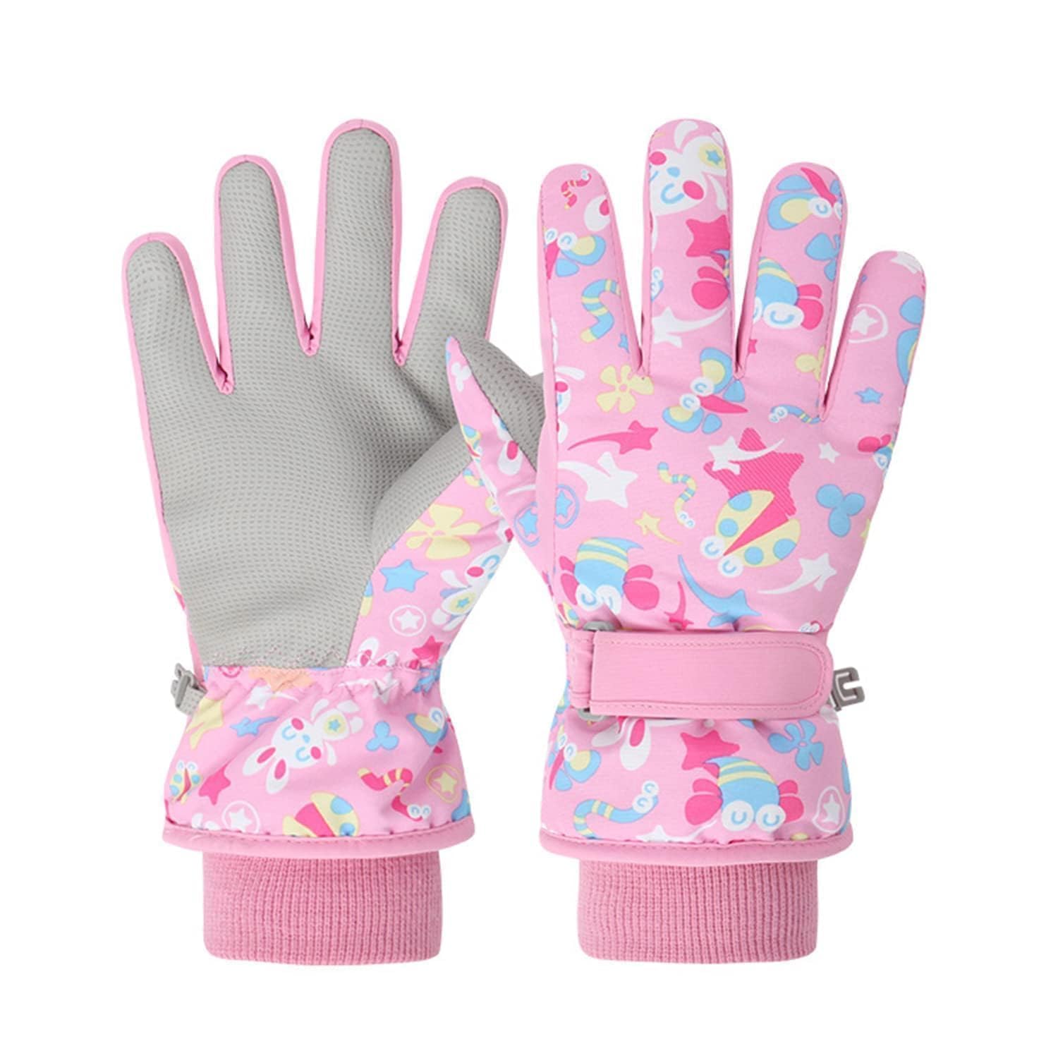 Gants de Ski Enfants moufle Chaud Hiver pour Garçon Fille Coupe-Vent Respirant PU Les Palmiers Neige Ski Snowboard Vélo Équitation Sport 2-13 Ans S