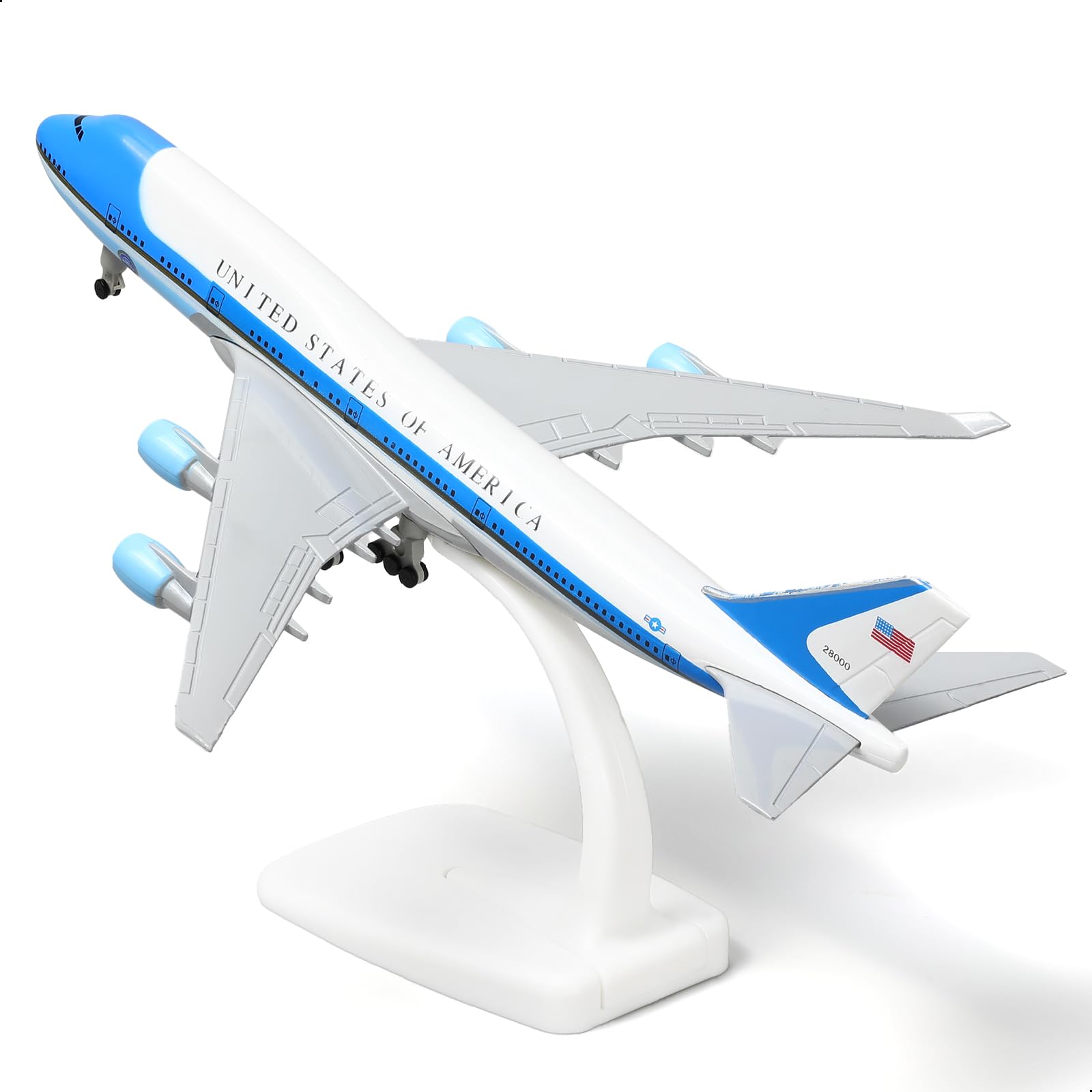 Air Force One 1/300 - Modellino di aereo in metallo Die-Cast con supporto per Boeing747 VC-25A in lega (8,3 pollici), regalo per appassionati di aviazione, collezione di display desktop