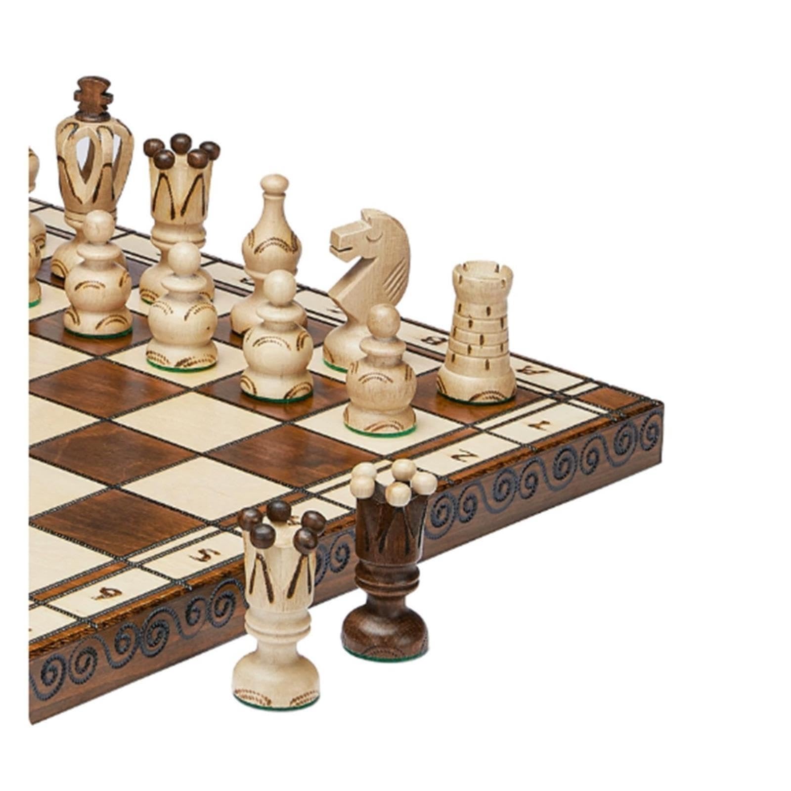 Set di scacchi in legno intagliato europeo in stile vintage | Scacchiera pieghevole, pezzi degli scacchi artistici in legno da collezione e regalo