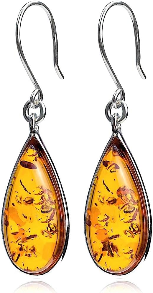 Ian and Valeri Co. Amber Sterling Silver Jewelry Set Earrings Pendant Necklace 18 Inches