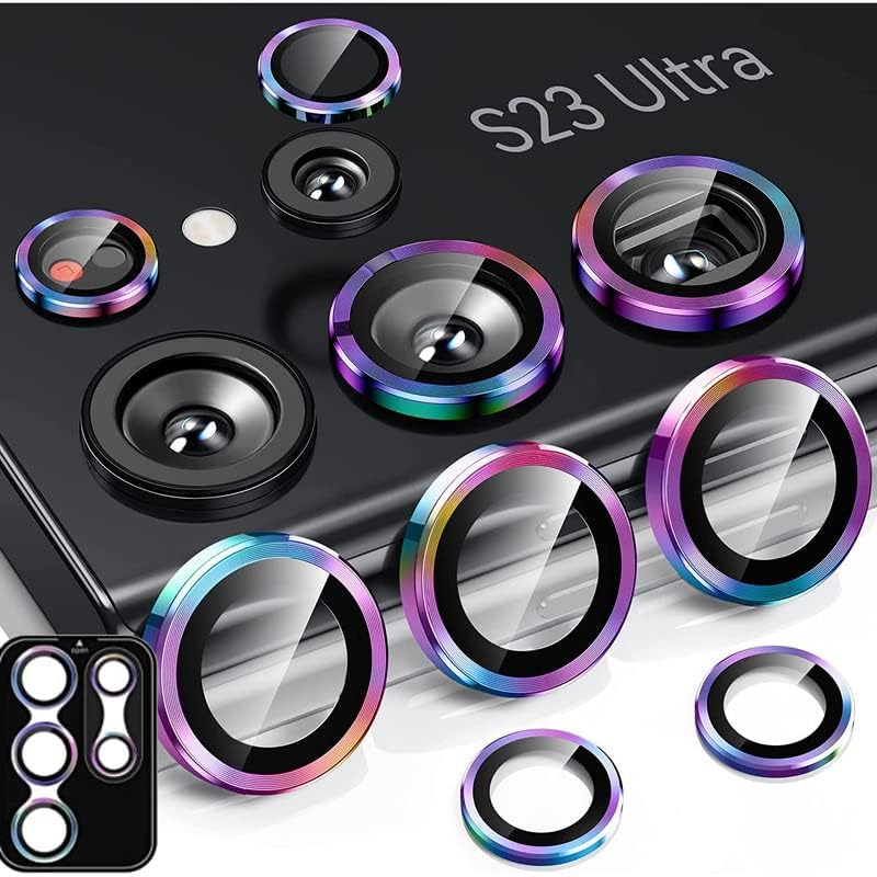 Image of Camera Lens Protector Ring Compatible with Samsung Galaxy S23 Ultra | Tempered Glass + Aluminum Alloy Ring | Full Coverage Lens Guard | Scratch Proof | HD Clear | Case Friendly | Rainbow