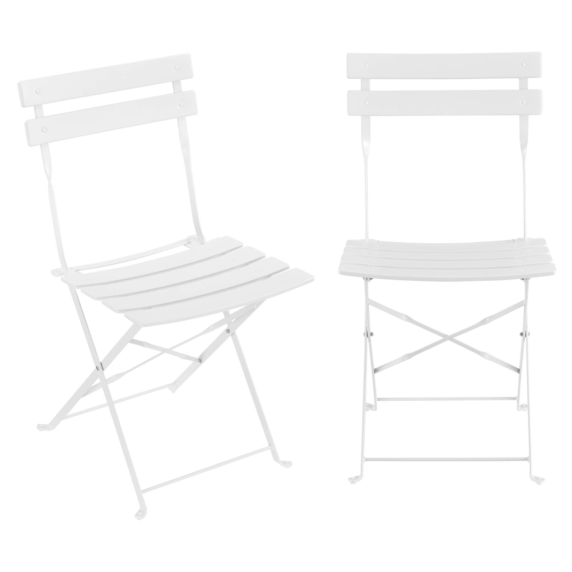 [en.casa] Conjunto Mesa y Sillas Jardín Caprile Juego de Bistró 3 Piezas Mesa de Centro con 2 Sillas Plegables para Terraza Balcón Patio 71 x 60 cm Acero - Blanco