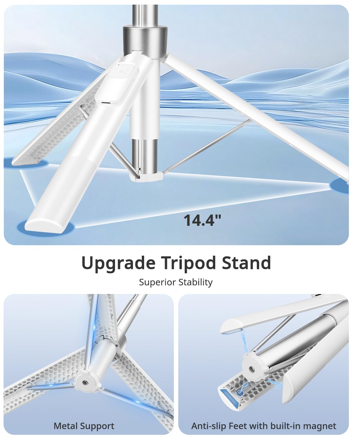 Victiv 178cm Magnético Tripode para Movil, Tripode Magsafe Palo Selfie para iPhone 17 16 15 14 13 12 Pro MAX & Android, Trípode Móvil Extensible Selfie Stick con Control Remoto Desmontable -Blanco