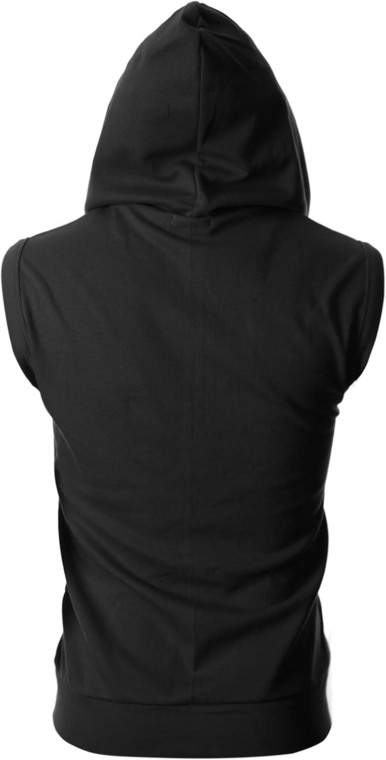 Ohoo Mens Slim Fit Sleeveless Lightweight Zip Up Hooded Sweatshirt Vest Hoodie