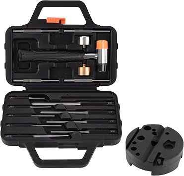 Pridefend Punch Set, Punch Set In Storage Case,Made of Solid Material,Roll Pin Punch Set with 4 Interchangeable Hammer Heads With Bench Block