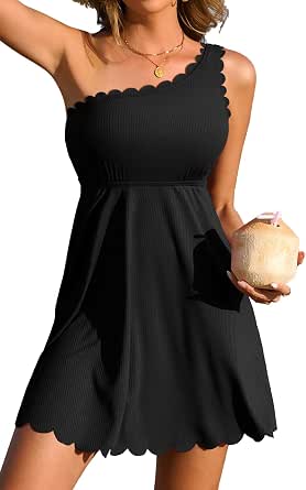 Charmo Women's One Shoulder Swim Dress Scalloped Bathing Suit Swimsuits 2026