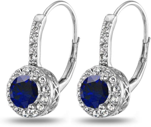 Sterling Silver Birthstone Earrings - Round Halo Drop Huggie Dainty Earrings for Women - Image 7