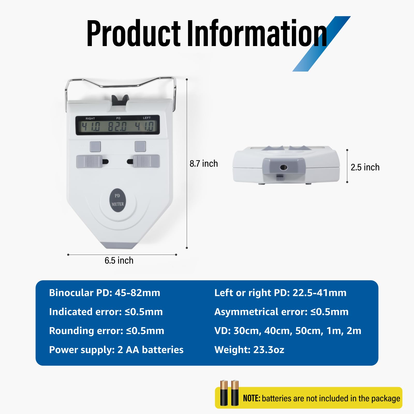 Eye Pd Meter Pupilo - Pupilómetro digital óptico LED, lámpara de objetivo, medidor de distancia interior, precisión de 0,1 mm, certificación CE 9A