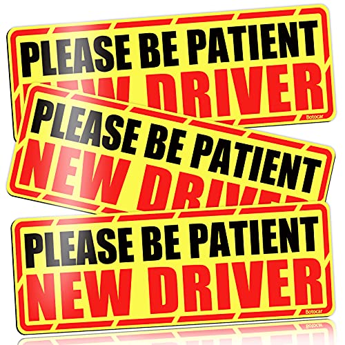 Botocar New Driver Magnet for Car, Reflective Please Be Patient New Driver Signs for Car, Student Driver Magnetic Safety Signs, Rookie Novice Driver Warning Vehicle Bumper Sticker, Removable, 10Ã—3.5in
