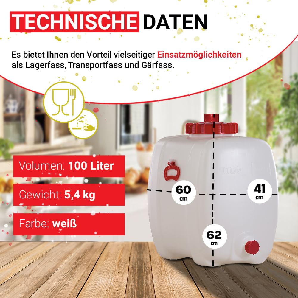 GRAF Universal-Fass 100 Liter oval aus lebensmittelechten PE Wasserkanister | Kanister, Gärbehälter, Fass, Wasserbehälter, Mostfass, Wasserfass mit Deckel, Kunststofffass, Barrel