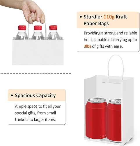 Miniatura 3 de BagDream Paquete de 150 bolsas de regalo pequeñas de 5.25 x 3.75 x 8 pulgadas, bolsas de regalo de papel kraft con asas, compras a granel,