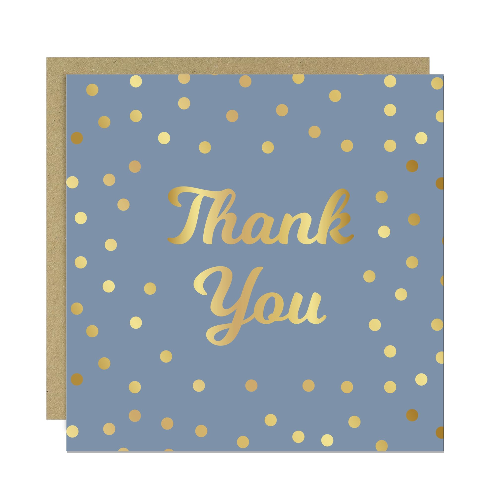 RED OCEAN Thank You Card with Envelope - Luxury Blue & Gold Polka Dot Greeting Card, 145x145mm, Thank You Card For Colleagues Teachers Volunteers, Wedding, Appreciation Cards (Blue Grey & Gold)