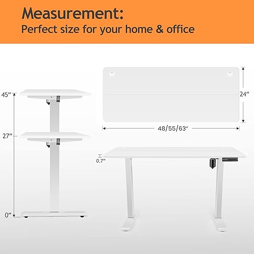 Miniatura 3 de Escritorio eléctrico de altura ajustable, estaciones de trabajo de computadora de 55 x 24 pulgadas con ruedas y ganchos dobles, escritorio de pie