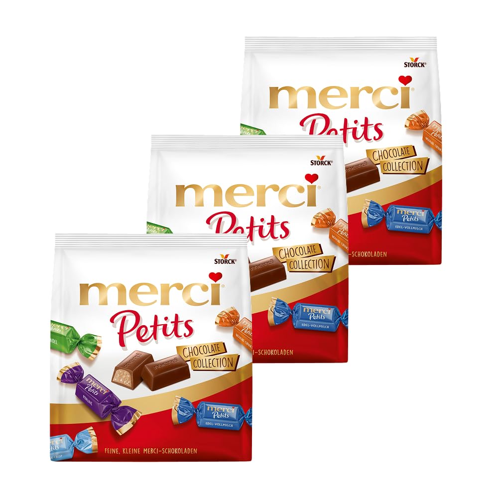 merci Petits Chocolate Collection – 3 x 200 g – Pralinen-Mix aus nicht gefüllten und gefüllten Schokoladen-Spezialitäten – Schokopralinen einzeln verpackt