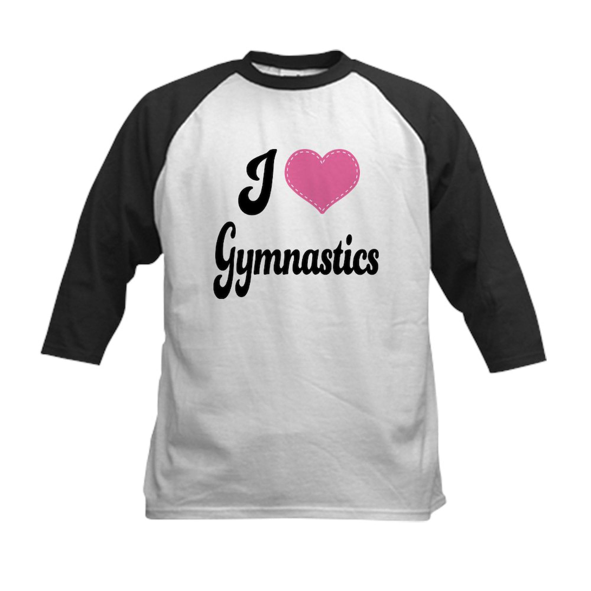 CafePress I Love Gymnastics Kids Baseball Jersey Kids Cotton Baseball Jersey, 3/4 Raglan Sleeve Shirt Black/White