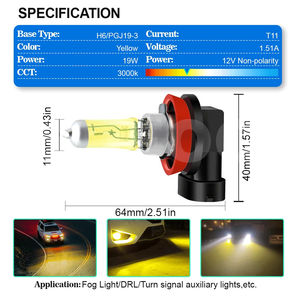 SOFOC-H16 Luci fendinebbia ausiliarie per auto 12V 19W Luce gialla Alta penetrazione Plug & Play Senza polarità 2 pezzi
