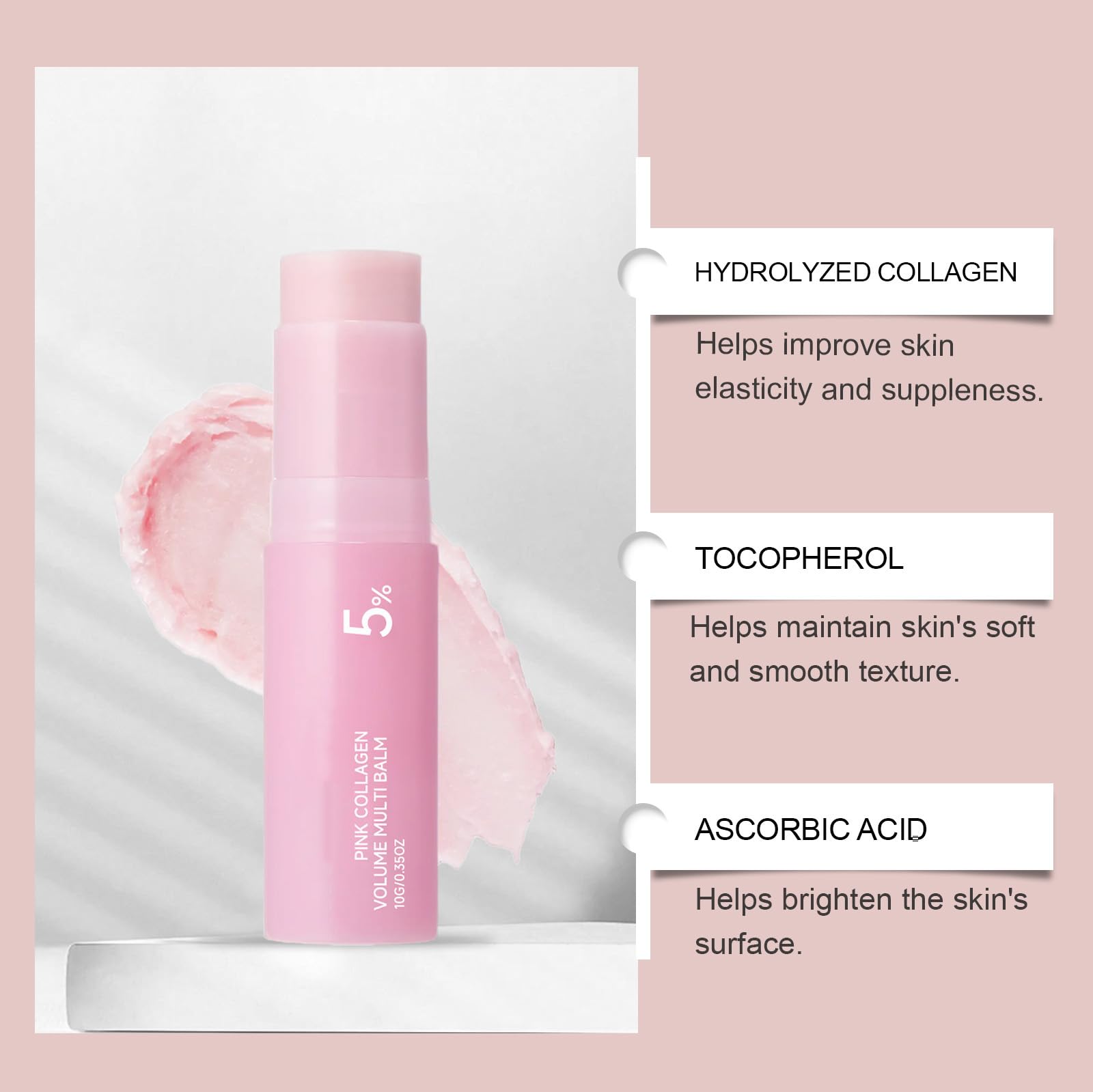 Pink Collagen Volume Multi Balm, rewitalizujący i ujędrniający balsam pod oczy, nawilżający krem przeciw starzeniu się, All-in-One, nawilżający balsam do ust i pielęgnacja twarzy (1 szt.)