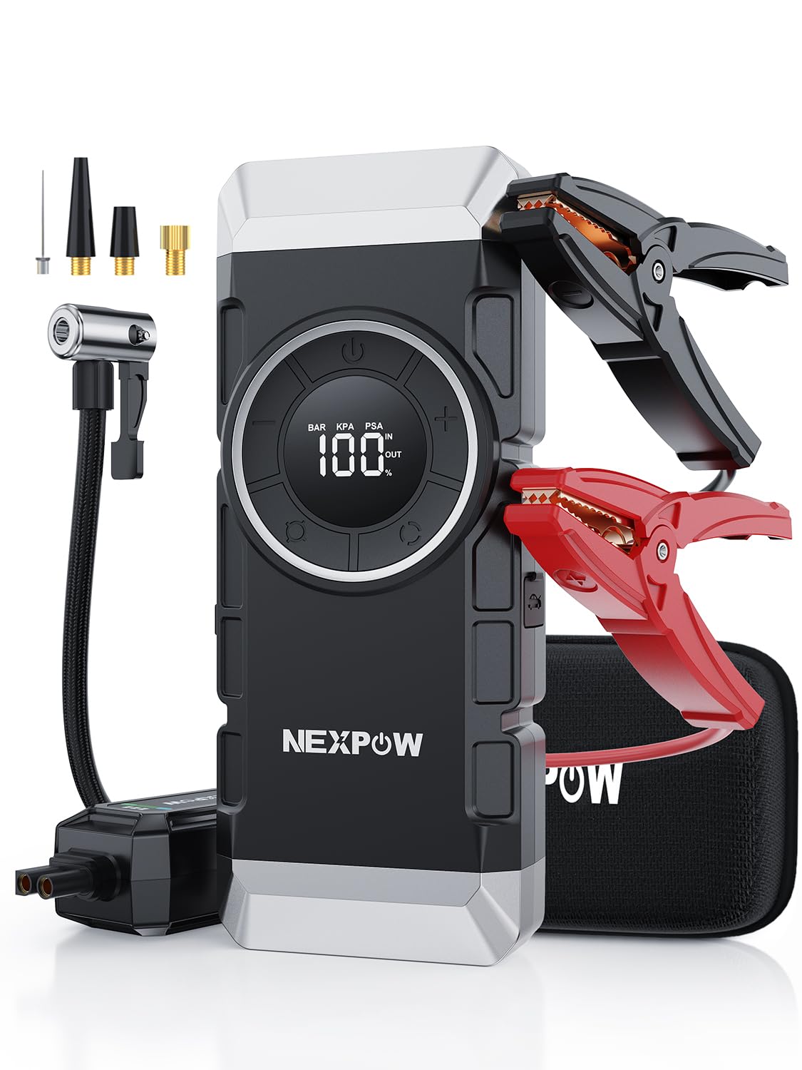 NEXPOW Car Battery Jump Starter with Air Compressor 3000A Peak,12V 150PSI Portable Jumpstart Box for Up to 8L Gas and 8L Diesel Engines, PD18W Quick Charging, Force Start Button