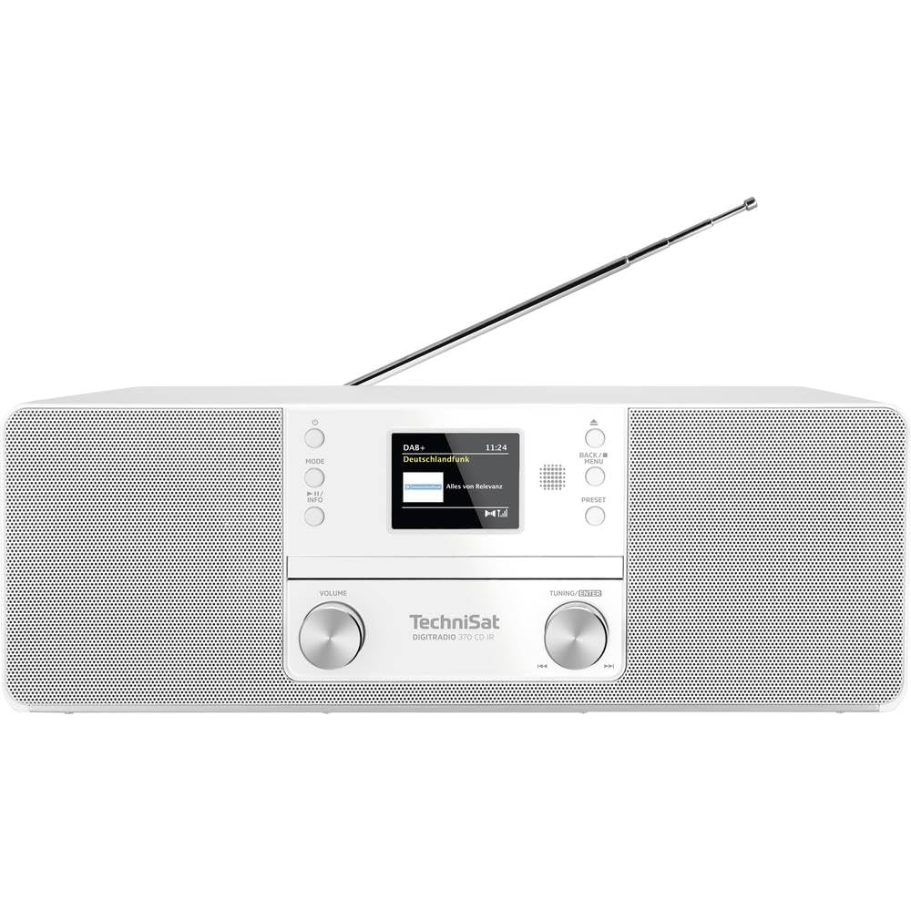 TechniSat DIGITRADIO 370 CD IR - Radio Internet stereo (DAB+, FM, lettore CD, WLAN, Bluetooth, display a colori, USB, AUX, presa per cuffie, sveglia, 10 Watt, telecomando) bianco
