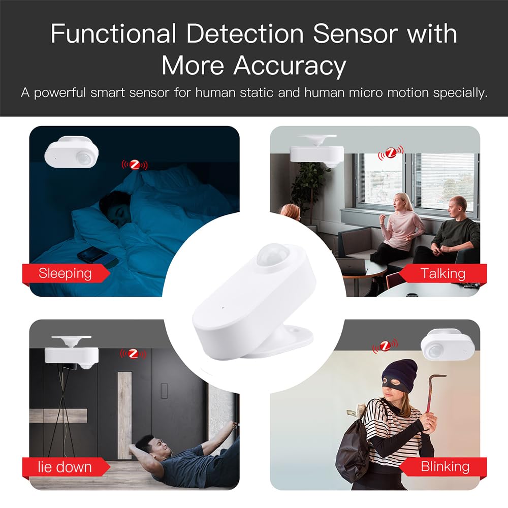 Sensor de presencia inalámbrico, WenzhiIoT Sensor de movimiento inteligente Zigbee 24 GHz Radar MmWave Sensor de presencia Movimiento Cuerpo Detección de Movimiento con Luminancia/Distancia Tuya Smart