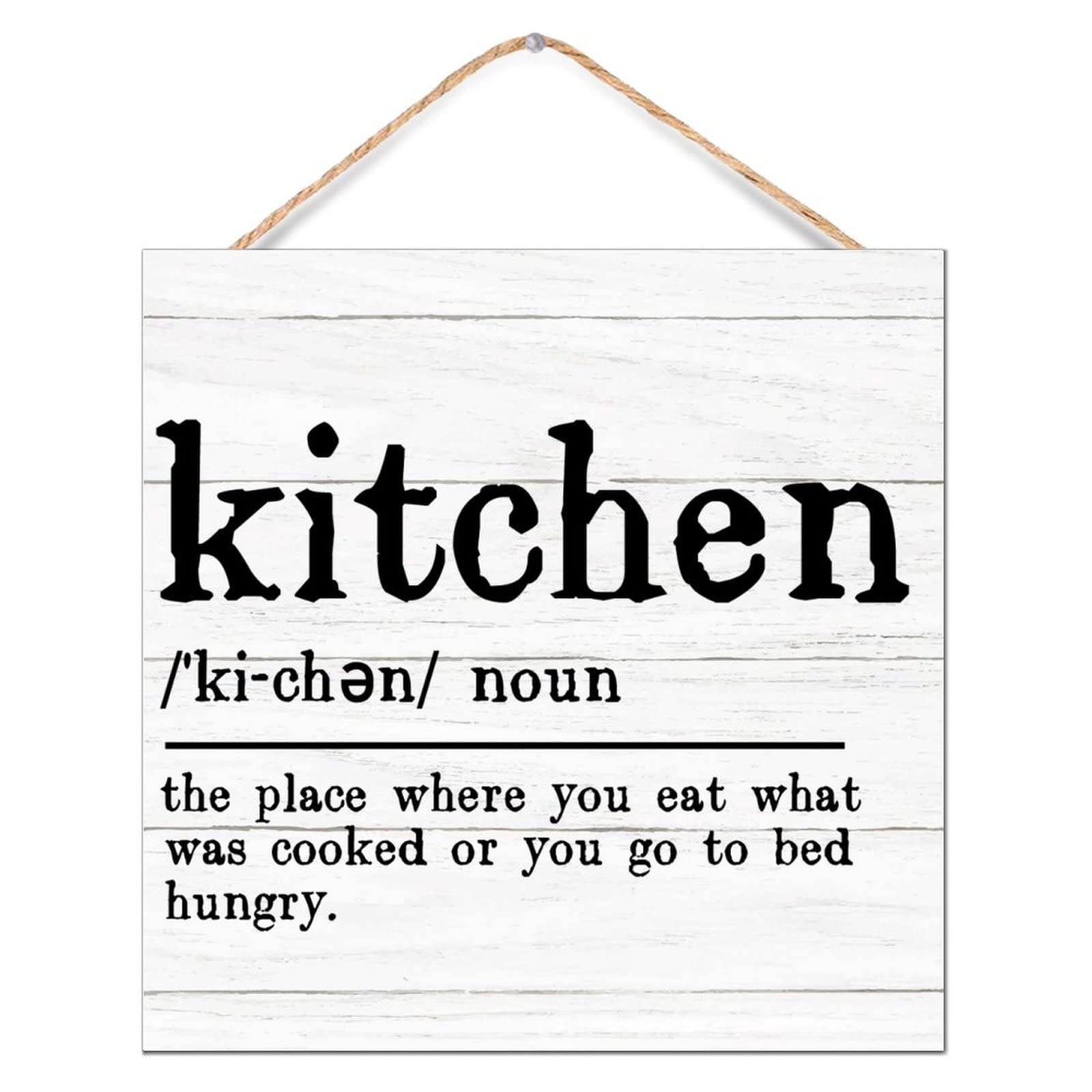 Panneau en bois personnalisé Kitchen Noun 30x30 cm pour décoration de chambre et étagère de maison