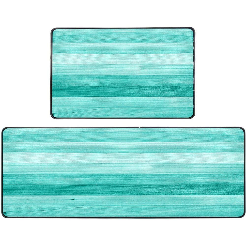 TOMWISH Teal Kitchen Rugs Turquoise Kitchen Mat Non Slip Kitchen Rug Teal Turquoise Green Painted 2 Pieces Kitchen Rug Set 17
