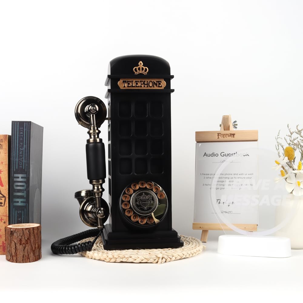Libro degli ospiti audio per matrimonio con design vintage cabina telefonica, registra messaggi audio personalizzati libro degli ospiti per matrimoni, feste e riunioni, nero