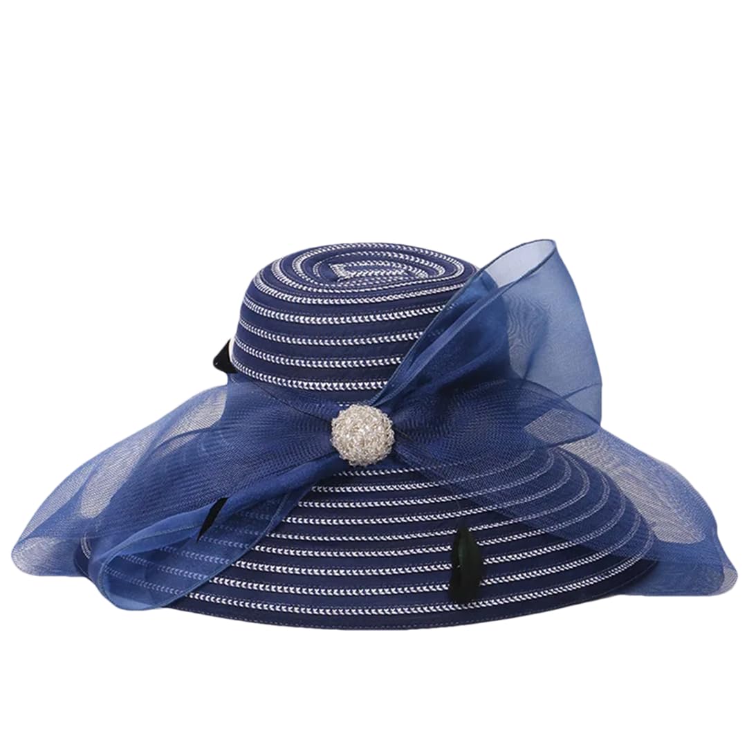 Sombreros de sol para mujer, Sombrero de visera organza multicolor for mujer con decoración lazo playa ala ancha