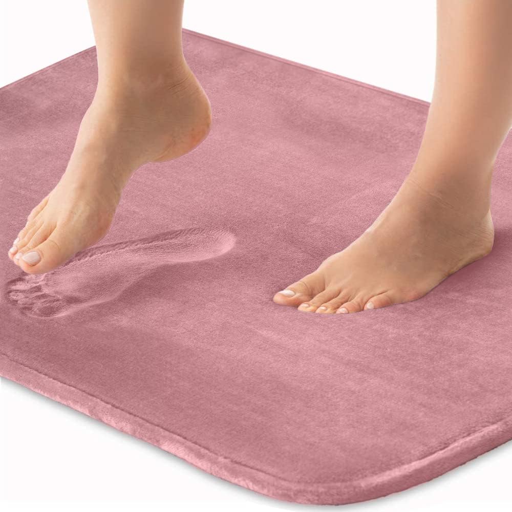 Gorilla Grip Thick Memory Foam Bath Rug, Soft Absorbent Luxury Mats, 60x17, Plush Velvet Topside, Machine Wash Rugs, Microfiber Dries Quickly, Cushioned Bathroom Mat for Bathtub, Shower Floor, Mauve