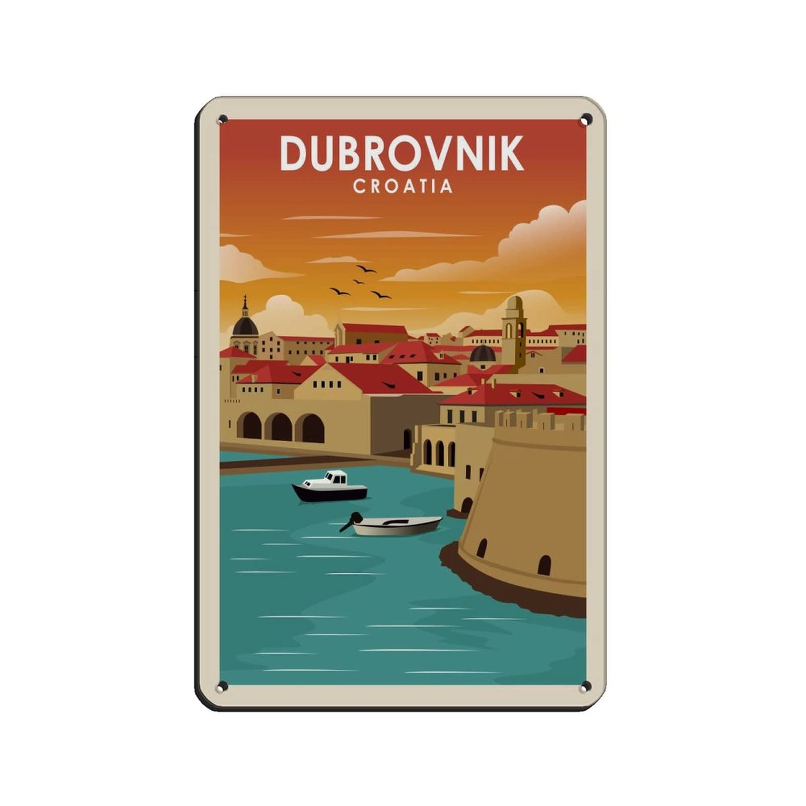 Kziwq T340 Metal Sign Dubrovnik Croatia Retro Decor Art Sign Home Kitchen Bar Cafe Club Cave Wall Decor Vintage Travel Tin Sign 15X30cm