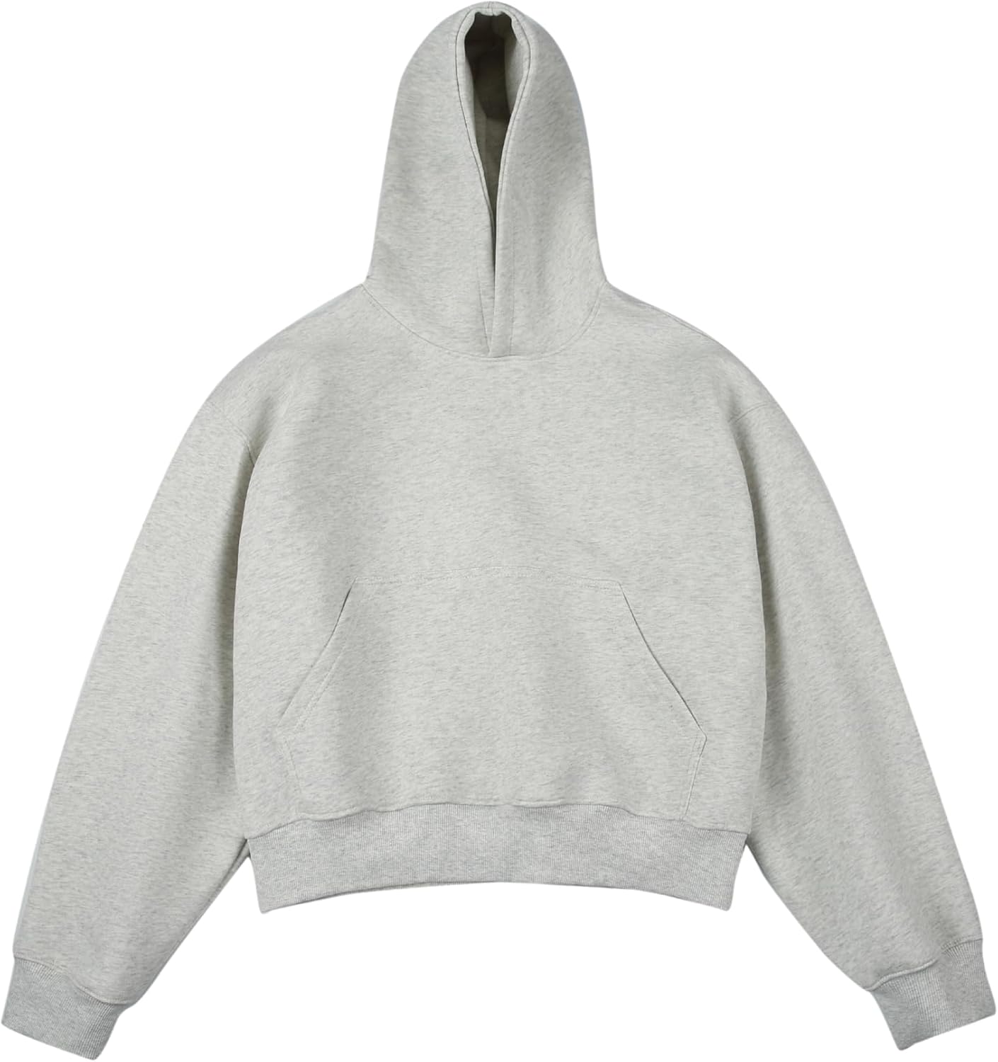 Vamtac Boxy Hoodies Mens Cropped Pullover Sweatshirts Casual Soft Hoodie Oversized Baggy Hooded Tops Y2k Streetwear Grey