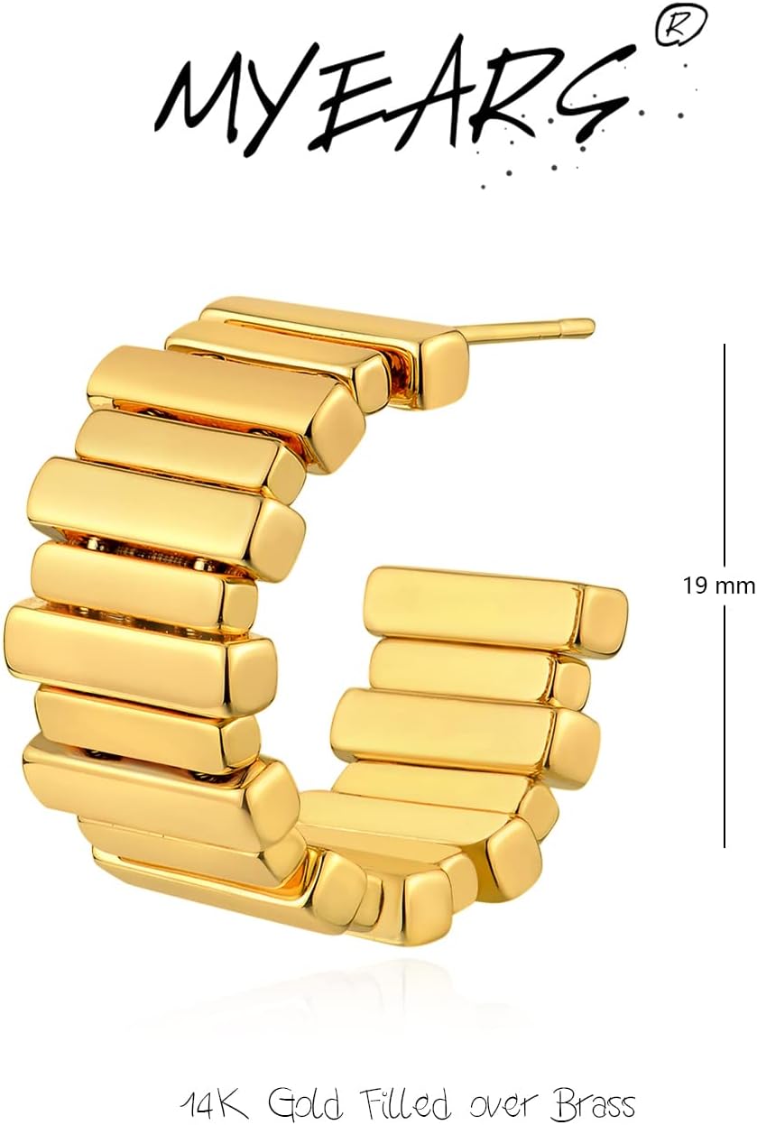 MYEARS Women Hoop Earrings Gold 14K Gold Filled Small Simple Handmade Hypoallergenic Everyday Illusion Jewelry - Image 4