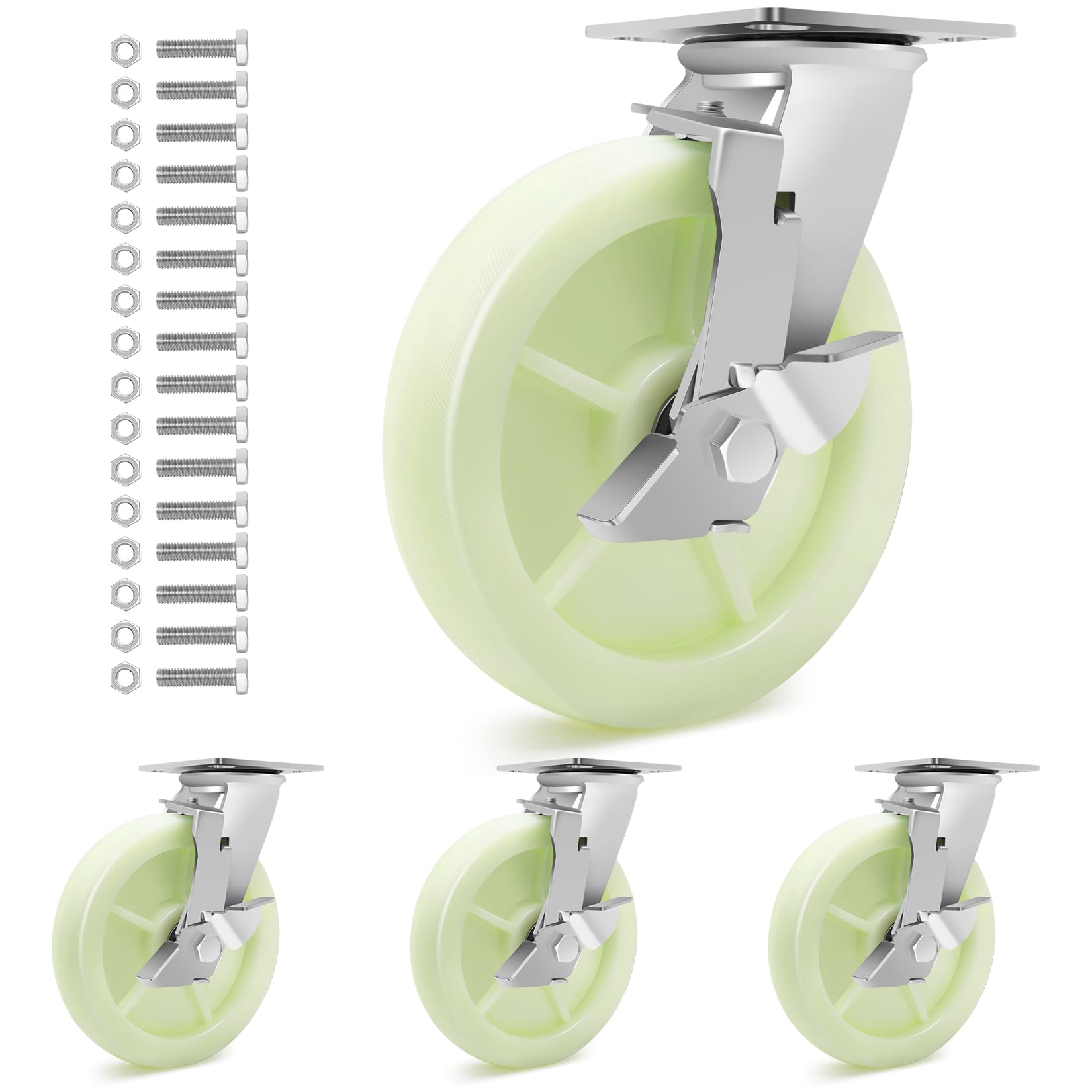 W B D WEIBIDA Heavy Duty Caster Wheels 8 Inch - 6000 LBS, PP Plate Castor Set of 4 with Double Ball Bearings, Non-Marking Quiet Industrial Swivel
