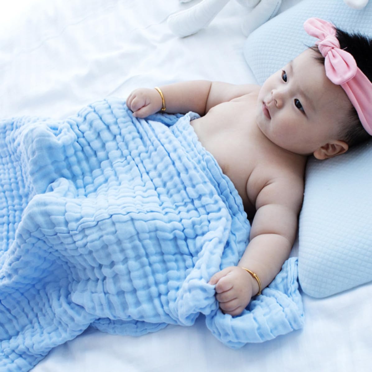 MERRYHAPY 3 Stück Unisex Babydecken aus Baumwolle Leichte und Warme Puckdecken für Drinnen und Draußen Praktische Babydecke als Kuscheldecke und Einschlagdecke
