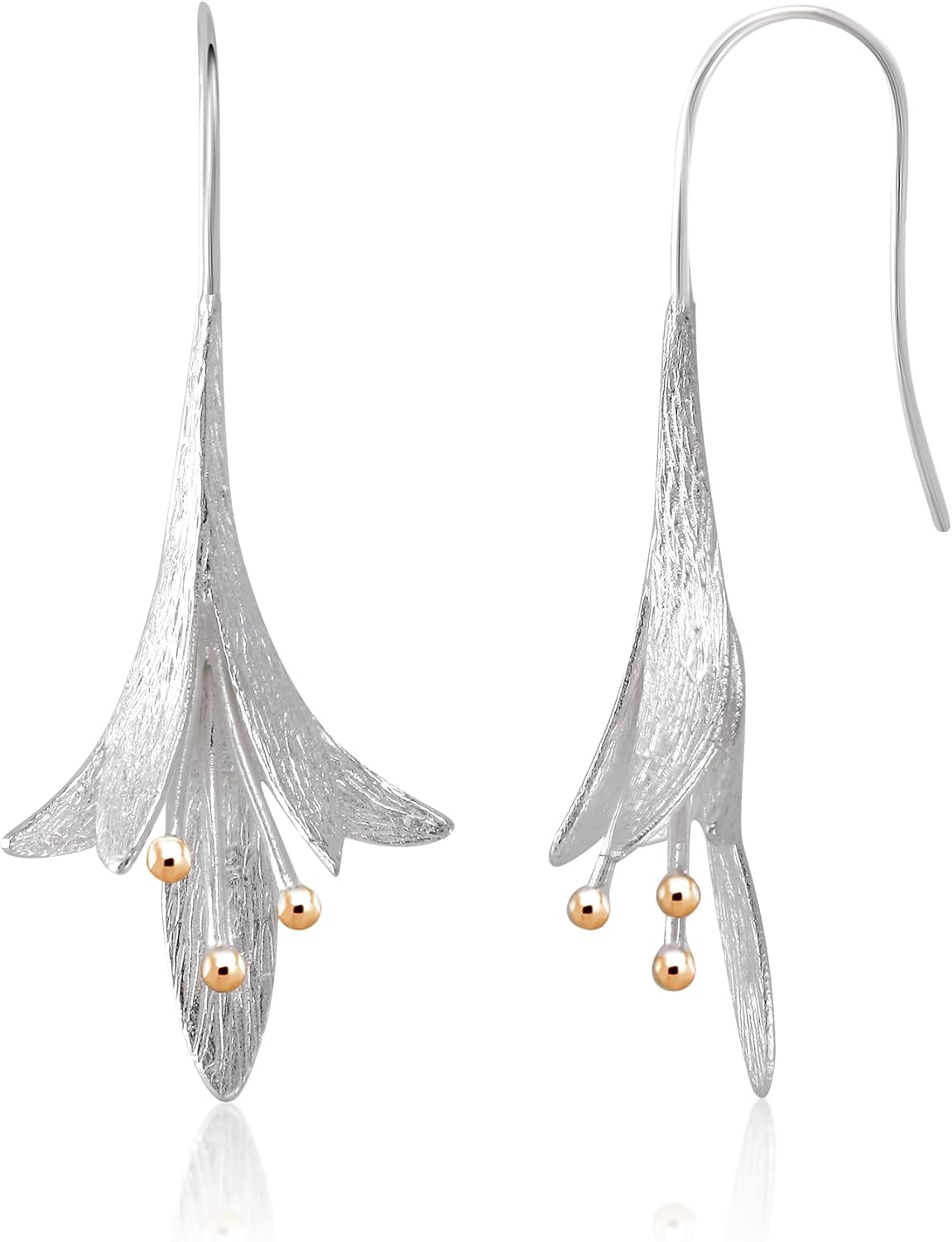 925 Sterling Silver Lily Flower Dangle Drop Earrings for Women, Calla Lily Floral Hook Earrings, Two-Tone Nature Inspired Jewelry Gift for Her