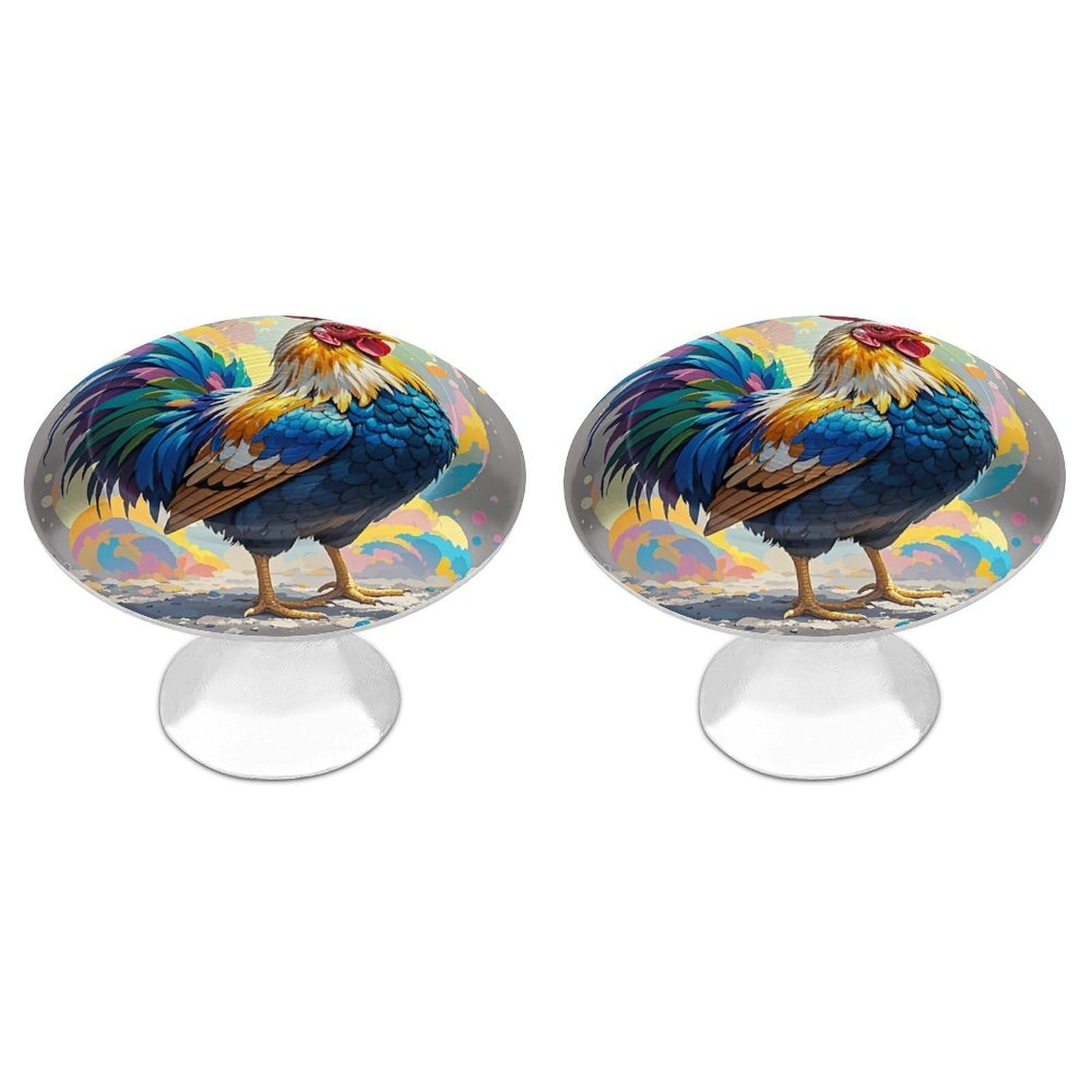 FekiLoot Art Colorful Chicken Cabinet Knobs Simple Drawer Handles Aluminum Alloy Kitchen Pulls Round Cabinet Door Knobs with Screw Door Hardware for Dresser Cabinets 2 Pack