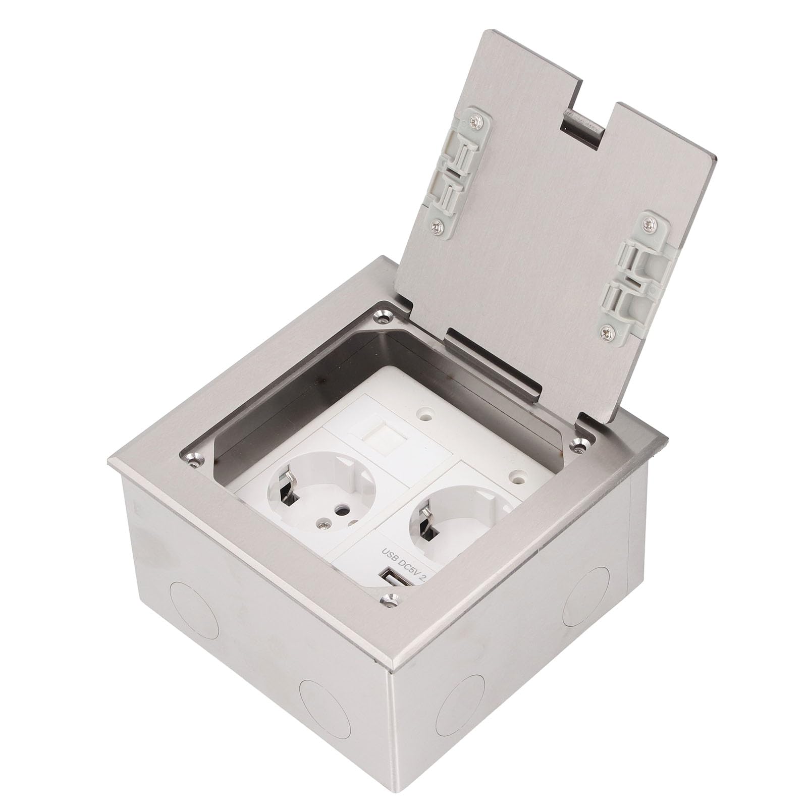 Bewinner Scatola di Derivazione da Incasso A Pavimento, 2500 W 16 A 2 Prese 1 Porta USB 1 Computer, Presa di Corrente Impermeabile Incorporata per Ufficio, Hotel, Scuola