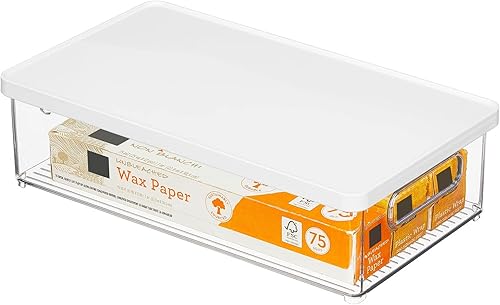 Miniatura 1 de mDesign Caja de almacenamiento apilable de plástico para armario de cocina con asas y tapa, refrigerador, armario, almacenamiento de alimentos para