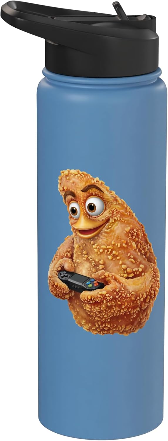 Funny Fast Food Video Gaming Fried Chicken Lover Gamer Pizza Stainless Steel Insulated Water Bottle