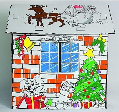 Kid’s Foldable Premium Corrugated Cardboard Playhouse Child Outdoor Indoor DIY Painting Imagination Toy Play House (Christmas Cottage)